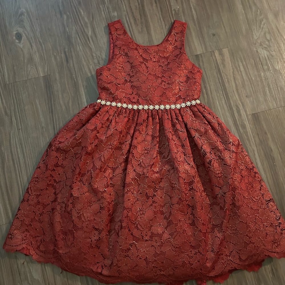 American Princess Red Embellished Sleeveless A-Line Dress